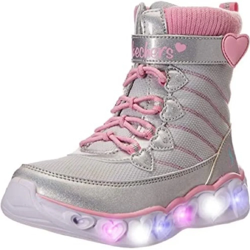 Skechers Toddler Girls Heart Chaser Gray Light Up Winter Boots Shoes Size 6T